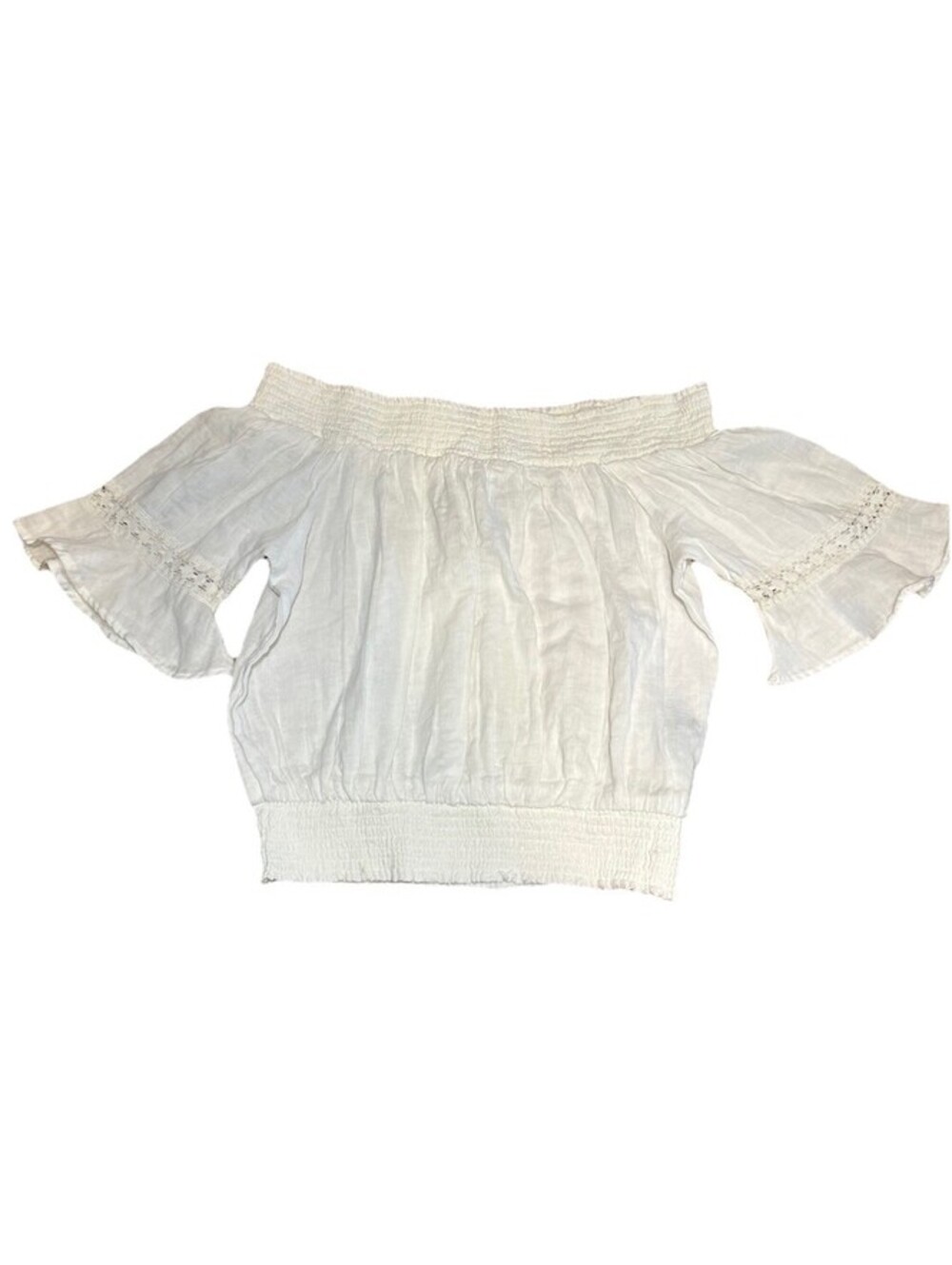Audrey Lane Women’s Off Shoulder Peasant Top 1X Off White Smocked Boho NWT